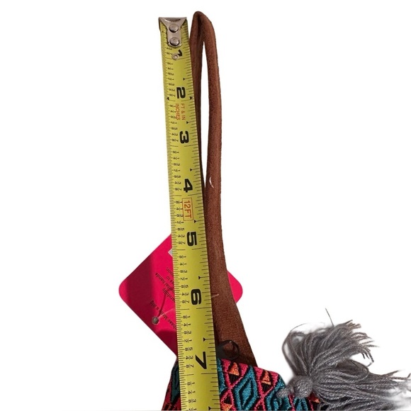 Ethnic Boho Large Clutch Suede Wristlet Bag Handmade Embroidery Tassels Indi NEW - Picture 9 of 15